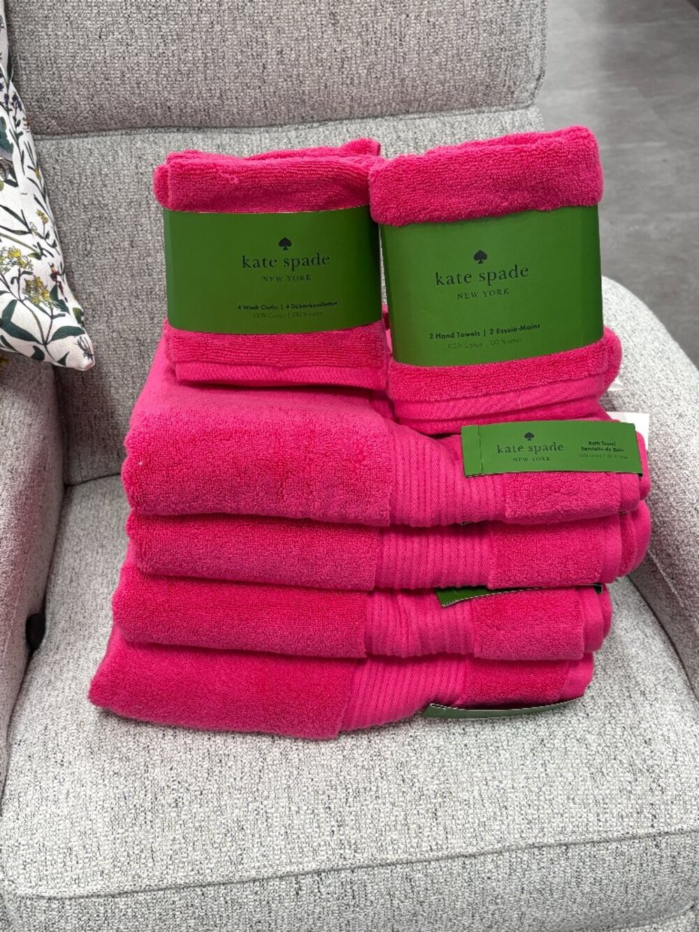 Kate Spade 10 Piece Towel Set Bright Pink 4 Bath 4 Wash Cloth 2 Hand Towel New